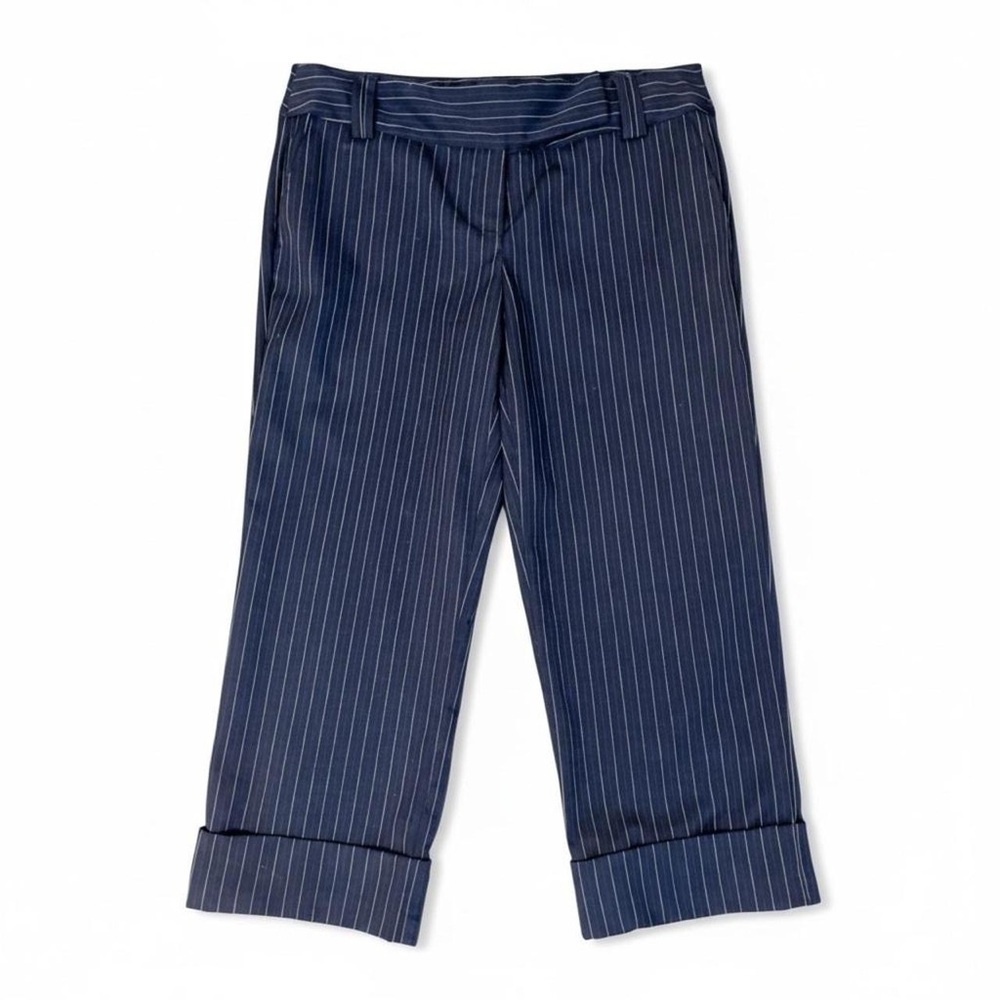 Copper Key Y2K Stretch Blue Striped Capri Career Pants Women's Sz 3 Work Office